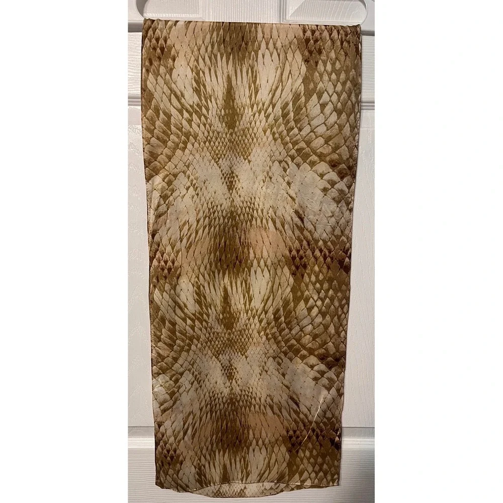 Echo Silk Scarf Brown Tan Snakeskin Animal Print Rectangular 100% Silk 13.5x60